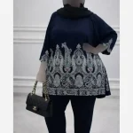 تونیک زنانه مشکی سایزبزرگ اندونزی طرح سنتی فرم آزاد