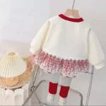 ست دو تکه دورس پاییزه دخترانه 2 تا 8 سال طرح گیپور سر آستین قرمز - تصویر 6