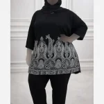 تونیک زنانه مشکی سایزبزرگ اندونزی طرح سنتی فرم آزاد - تصویر 2