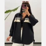 تونیک لینن زنانه سینه خرجکار مشکی فری سایز