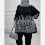 تونیک زنانه مشکی سایزبزرگ اندونزی طرح سنتی فرم آزاد - تصویر 3