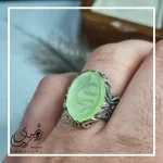 انگشتر مردانه آلیاژ نقره روس با سنگ عقیق سبز خطی حکاکی علی ع - تصویر 3