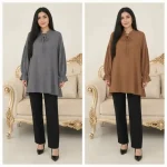 تونیک زنانه فری سایز جنس آیوا رنگ شکلاتی و طوسی - تصویر 2