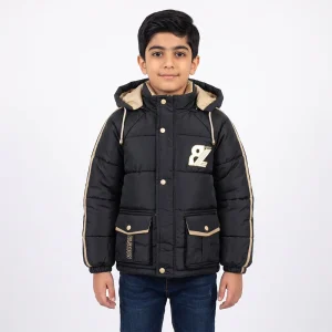 کاپشن پسرانه مشکی شمعی آستر خز کلاه دار مدل فشن پاییزه زمستانه