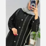 مانتو بلند ژاکارد مشکی سایز بزرگ مناسب سایز 46 تا 52 - تصویر 5