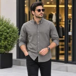 پیراهن جین کاغذی مردانه آستین بلند اسپرت رنگ آبی - Image 7