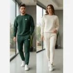ست اسپرت بلوز و شلوار مراکشی زارا مردانه و زنانه فری سایز رنگ سبز طوسی کرم - تصویر 2