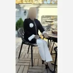 کت نیلوفر کرپ مازراتی بلند رنگ مشکی و سرخابی - تصویر 9