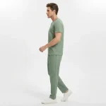 ست تیشرت و شلوار مردانه پارچه بیسکویتی لاکرادار رنگ سبز پاستیلی - تصویر 5