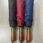 چتر فول اتوماتیک 10 فنر دو رویه ضد باد دسته چوبی - Image 3