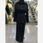 ست شومیز و شلوار مخمل مزونی نگین دار رنگ مشکی - تصویر 5