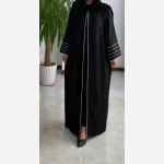 مانتو عبایی بلند جلو باز مغزی دوزی الیزه مشکی فری سایز - تصویر 2