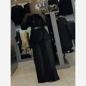 ست شومیز و شلوار مخمل مزونی نگین دار رنگ مشکی