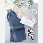 ست بلوز و شلوار لی دخترانه بچگانه طرح Miu Miu دورس لاکرا سایز 45 تا 70 - تصویر 10