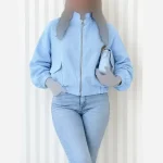 بامبر جکت زنانه فلونزی ضخیم گرم مناسب پاییز قد 63 رنگ قهوه ای - تصویر 8