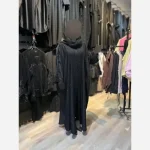 مانتو عبایی جواهر کرپ الیزه مشکی فری سایز مجلسی - تصویر 7