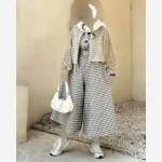 اورال سالار جنس پیردوبل اعلا فری سایز 38 تا 44 قد 127 سانتیمتر دارای جیب کاربردی رنگ سفید طوسی و مشکی طوسی سفید - تصویر 5