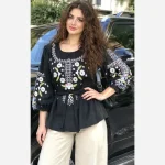 تونیک چاپی رنگی آرامش جنس شانتون درجه یک فری سایز - تصویر 5