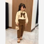 ست شومیز و شلوار دخترانه پاپیون دار پارچه مازراتی درجه یک مناسب 2.5 تا 8 سال - تصویر 4