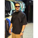 تیشرت مردانه پارچه دورس دو نخ مشکی بیسیک فری سایز پگادور - تصویر 2