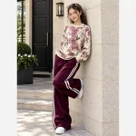 بلوز و شلوار دورس پنبه لاکرا طرح پروانه ترند بچه گانه زرشکی و سرخابی - تصویر 3