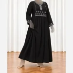 پیراهن ساحلی زنانه نخی مشکی طرحدار کمربنددار فری سایز
