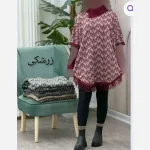 پانچ بافت طرح برگی پالتو آستین کشبافت فری سایز - تصویر 3