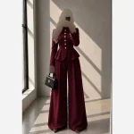 کت و شلوار زنانه سرمه ای جنس مازراتی اعلا سایز 36 تا 46 قد شلوار 112 - تصویر 4