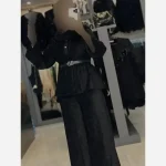 ست شومیز و شلوار مخمل مزونی نگین دار رنگ مشکی - تصویر 3