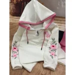 ست هودی و شلوار دخترانه دورس نخ پنبه لاکرا گلدوزی شده سایز 4 تا 8 سال - تصویر 3