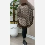 پانچ بافت طرح برگی پالتو آستین کشبافت فری سایز - تصویر 6