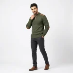 پلیور بافت مردانه یقه اسکی دکمهدار سبز زیتونی فری سایز - تصویر 5
