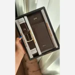 پک هدیه مردانه چرمی شامل کیف پول جاکارتی و کمربند مشکی و عسلی - تصویر 3