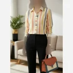 شومیز یقه مردونه لینن مدل ژینا سایز 36 تا 48 - تصویر 2