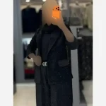 کت شلوار مخمل زنانه یقه انگلیسی نگین دار شلوار فول بگ - تصویر 3