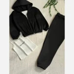 ست سه تیکه سویشرت کراپ و شلوار دورس پنبه تو کرکی مدل انجل سایز 36 تا 46 - تصویر 12