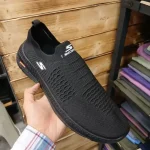 کتانی اسکیچرز مشکی و طوسی سایز 44 با رویه بافتی - تصویر 5