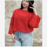 کراپ قلاب بافت پاییز شراگ بافت بافت اکریل درجه یک اناری روشن فری سایز - تصویر 3