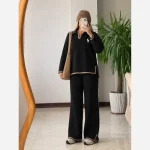 ست بافت بلوز شلوار یقه دار پلو درجه یک فری سایز - تصویر 9
