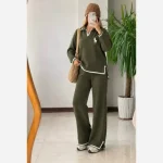 ست بافت بلوز شلوار یقه دار پلو درجه یک فری سایز - تصویر 3