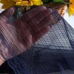 مینی اسکارف تل دار تور دیپلمات سه رنگ مشکی قهوه ای سرمه ای دور دانتل دوزی شده - تصویر 2