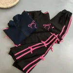 ست سویشرت شلوار دخترانه دورس لاکرا گرم بالا سایز 55 تا 65 رنگ سرمه ای مشکی - تصویر 2