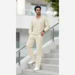 ست تیشرت یقه کوبایی و شلوار مردانه جنس کبریتی فتیله ای فری سایز رنگ بندی متنوع - تصویر 10