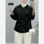 شومیز مانتویی زنانه و دخترانه شانتون نگین کاری شده مشکی فری سایز - تصویر 3