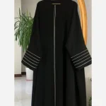 مانتو عبایی بلند جلو باز مغزی دوزی الیزه مشکی فری سایز - تصویر 8