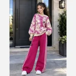 بلوز و شلوار دورس پنبه لاکرا طرح پروانه ترند بچه گانه زرشکی و سرخابی - تصویر 2
