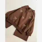 ست بلوز و شلوار بگ دخترانه پاپیون مرواریدی دورس دو نخ سایز 3 تا 10 سال - تصویر 3