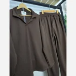 ست تیشرت یقه کوبایی و شلوار مردانه جنس کبریتی فتیله ای فری سایز رنگ بندی متنوع - تصویر 2