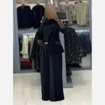 کت شلوار مخمل زنانه یقه انگلیسی نگین دار شلوار فول بگ - تصویر 2