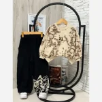 بلوز شلوار دخترانه دورس طرح پروانه رنگ سفید کرم شکلاتی سایز 45 تا 65 - تصویر 3